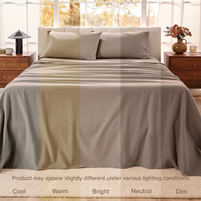 Bare Home Organic Cotton Flannel Sheet Set, Twin XL, Taupe photo 7