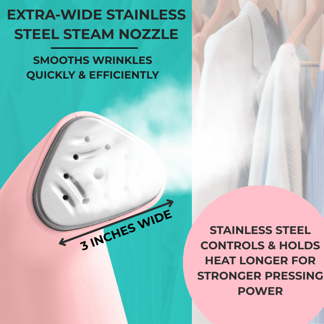 True & Tidy Portable Vertical Fabric Steamer for Home and Travel, Pink