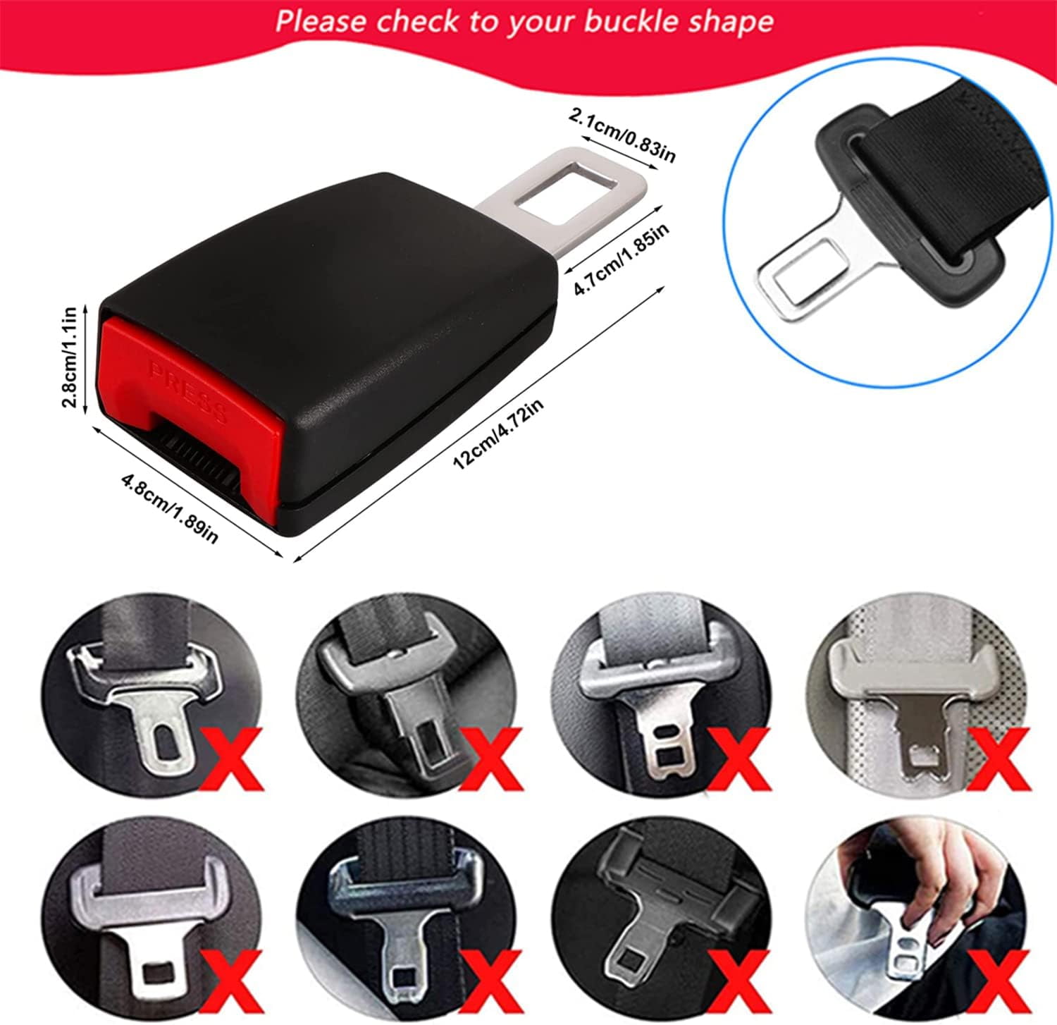 Seat Belt Extender Pack of 2, Universal Seat Belt Extenders for Cars, Seat Belt for Car, Seat Belt Buckle 4.72 Inch