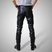 UTTOASFAY Pants for Men Men's New Fashion Autumn Winter Moto Biker Slim Fit Leather Long Pants
