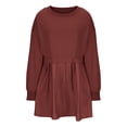 thumbnail image 3 of safuny Women's Mini Babydoll A Line Dress Sweatshirts Solid Color Autumn Dresses Long Sleeve Crew Neck Elegant Casual Patchwork Ruffle Hem Pleated Trendy Winter Holiday Wine XXL, 3 of 5