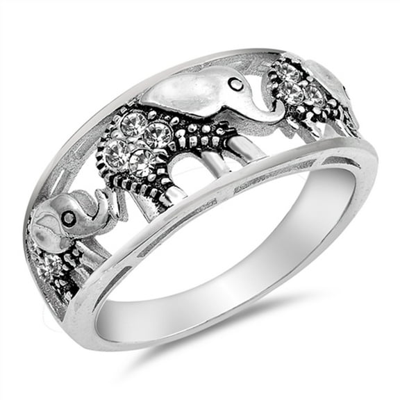 White CZ Filigree Elephant Ring .925 Sterling Silver Bali Bead Band Jewelry Female Size 4