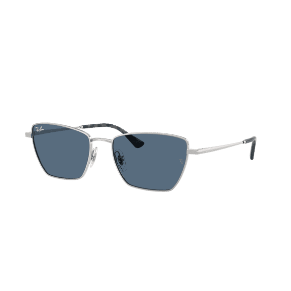 RAY-BAN RB3783 DREA BIO-BASED Square-Round Shape Sunglasses Silver Frame | Dark Blue Lens 53mm