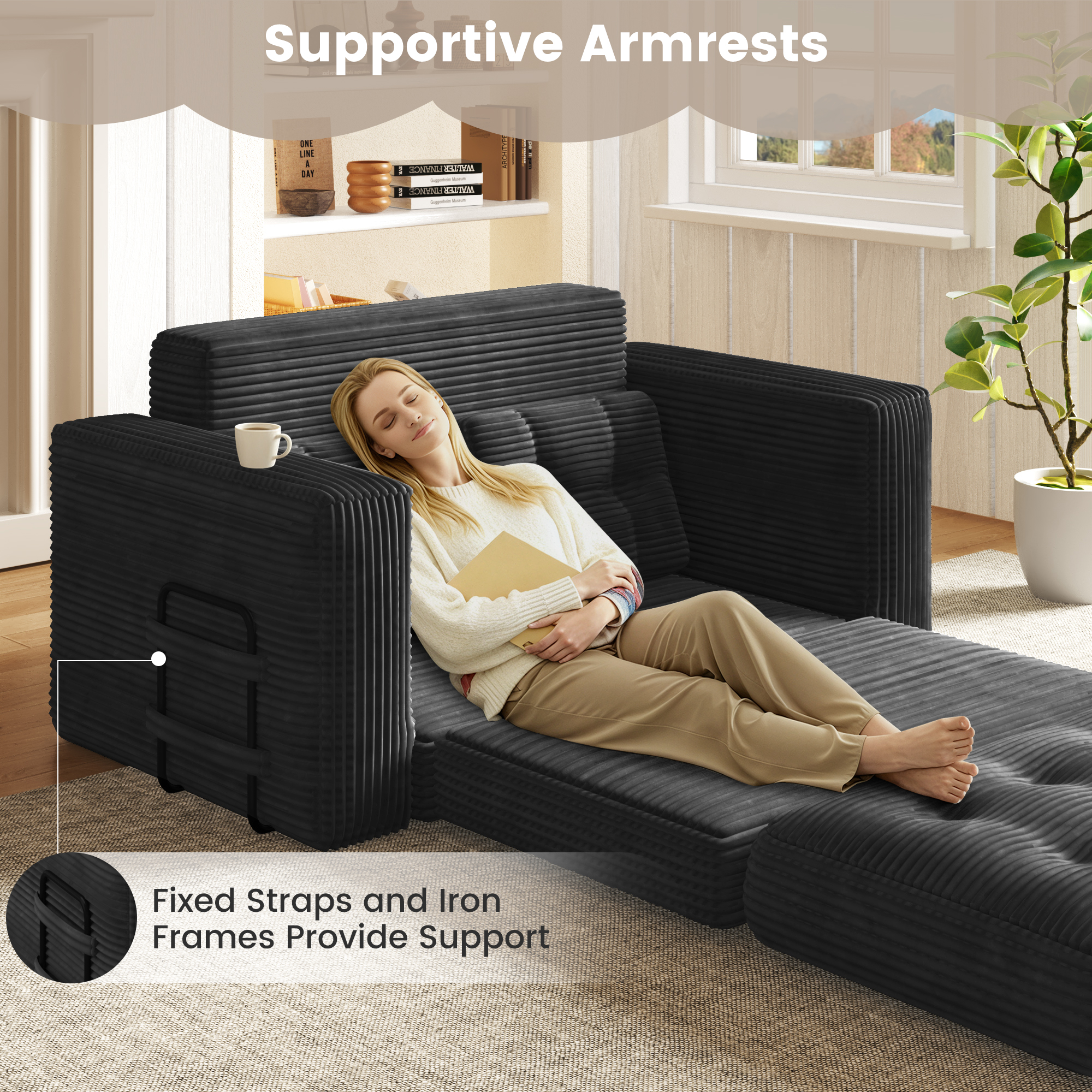 Erinnyees 2-in-1 Sleeper Sofa, No Assembly Corduroy Loveseat, Converts to Bed with Deep Seat & 2 Included Pillows