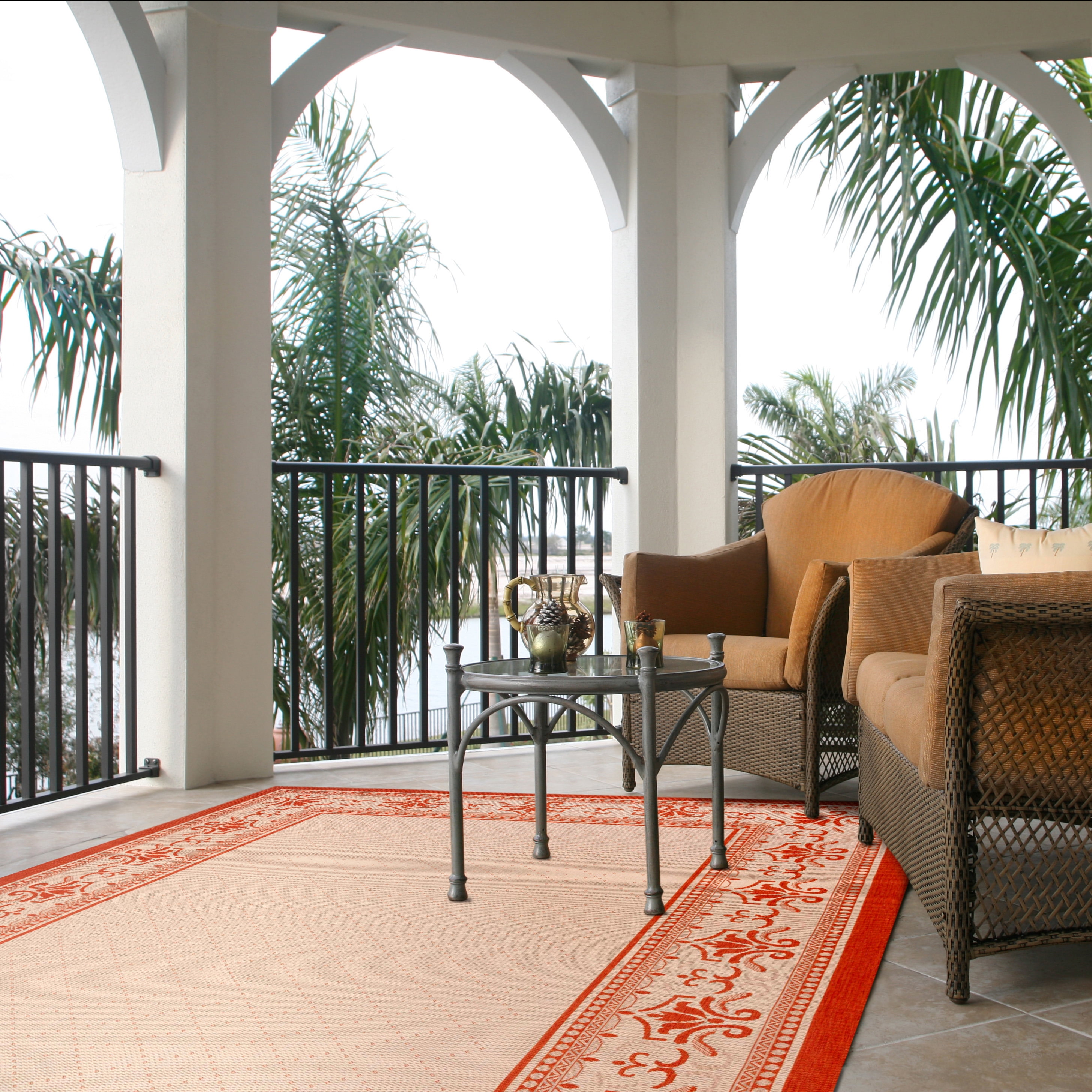 Safavieh Courtyard Eva Oriental Indoor/Outdoor Area Rug, Natural/Terracotta, 7'10" x 7'10" Square
