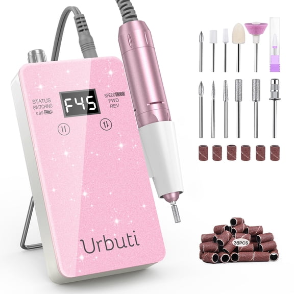 Electric Nail Drill Professional 45000RPM, Cordless Rechargeable Efile Kit Portable Electric Nail File for Acrylic Nails Gel Polishing Removing Nail Drill Machine for Manicure Salon Home, Pink