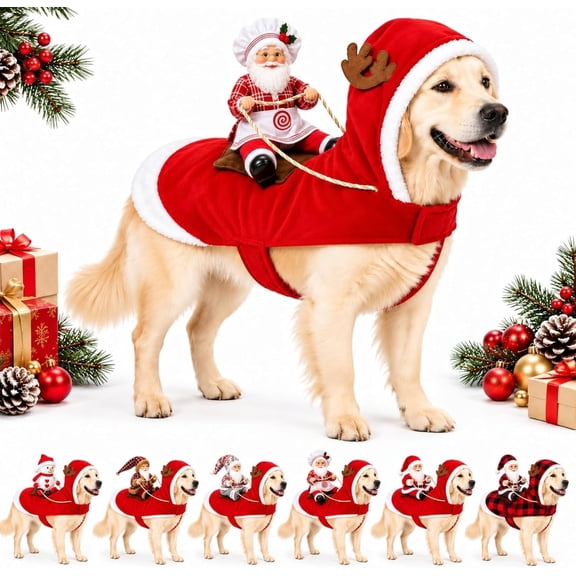 Santa Dog Costume, Funny 3D Santa Rider Christmas Outfit for Pets (A,S)