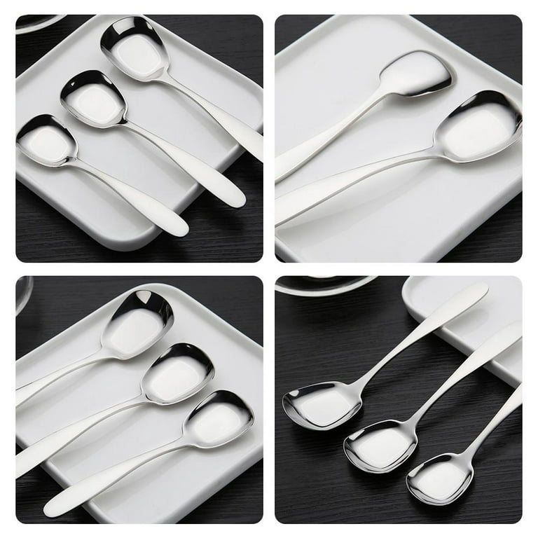 1pc Stainless Steel Thickened Square Head Plain Spoon Sweet Spoon G4u1