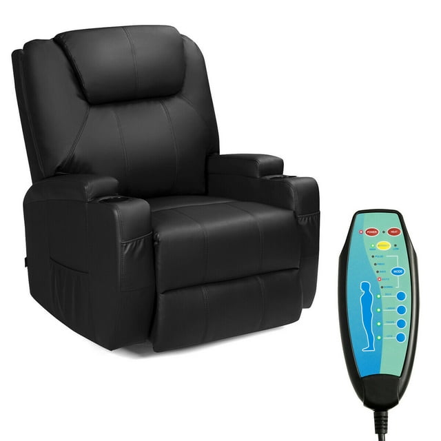 Gymax 8 Point Massage Recliner Chair Heated Swivel Black