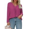 thumbnail image 2 of WellSize Womens Plus Size Tops Casual Pleated V Neck Fall Blouse Tunic Long Sleeve Shirts, 2 of 8