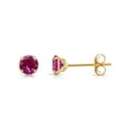 thumbnail image 3 of Tilo Jewelry 14K Yellow Gold Pink Round Stud Post Earrings with Cubic Zirconia CZ Birthstone | July-Ruby | Women, Men, Unisex, 3 of 11