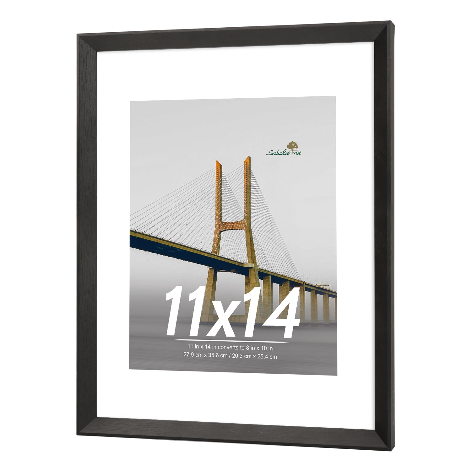 Scholartree 5 PACK 11 x 14 Wooden Picture Frames Set-11x14 Matted to 8x10 Wall Frames, Black