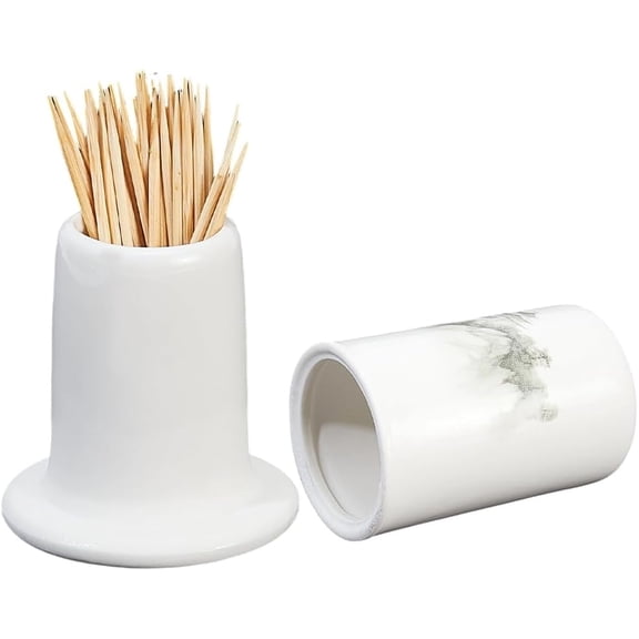 White Ceramic Toothpick Holder Porcelain Retro Mountain Pattern Toothpicks Dispensers Organizer Container Jar Box Holders with Lid White