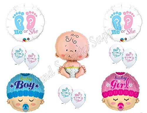 NEW!! GENDER REVEAL He/She? BOY GIRL BABY SHOWER Balloons Decorations Supplies