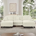 thumbnail image 4 of Classic Comfy Modular U Shape Sectional Sofa with Flared Arms Removable Ruffles and Spindle Legs Chenille Upholstered Deep Seat Cloud Couch with Movable Ottomans Beige White, 4 of 9