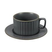 Uxcell Handmade Vintage Espresso Cups, 8 oz Coffee Cups and Saucers Ceramic Tea Cup with Handle Dishwasher and Microwave Safe for Latte Cappuccino Milk Office Home Gifts, Gray