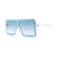 thumbnail image 3 of Girls Child Size Large Rhinestone Studded Flat Top Square Mob Sunglasses Clear Blue, 3 of 4