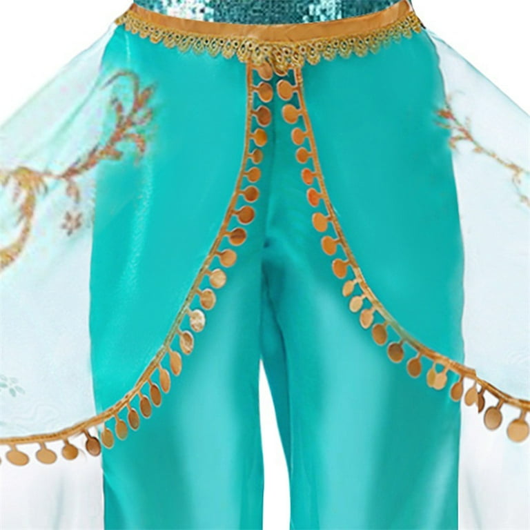 Jasmine Costume for Girls Blue Princess Halloween Birthday Cosplay Party  Dress 