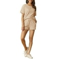 thumbnail image 2 of INSPIRE CHIC Women's Lounge Sets Waffle Outfits T-shirt with Shorts Loungewear Jogger Sweatsuits with Pockets XL Apricot, 2 of 6