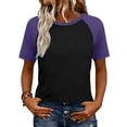 thumbnail image 2 of DPTALR Women's Spring & Summer Casual Fashion Raglan Sleeve Color Block Short Sleeve Top,Purple,Size L, 2 of 8