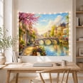 thumbnail image 5 of Sunny European Canal Town with Stone Bridges and Blossoming Trees Serene Vintage for Travel Enthusiasts Scenic Wall Art Decor Housewarming Gift Tapestry Wall Hanging for Bedroom and Living Room, 5 of 7
