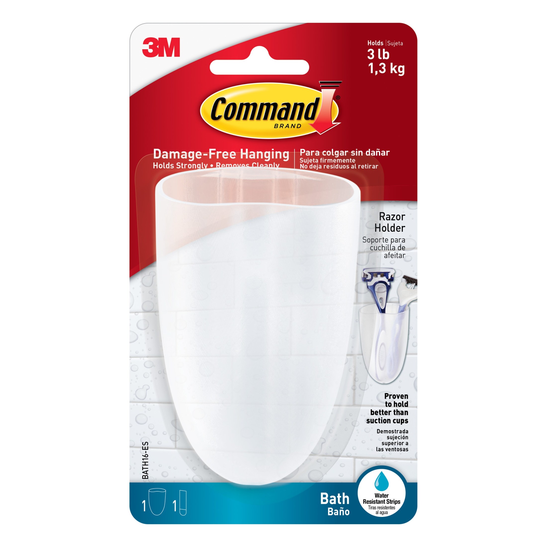 Command Razor Holder, Frosted, Medium, 1 Holder, 1 Medium Strip, Bathroom Organization