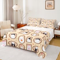 Manfei Cute Ghost Queen Sheet Sets,Happy Halloween Flat Sheet,White Beige Queen Fitted Sheet For Teens,Ultra Soft Home Decor,4pcs