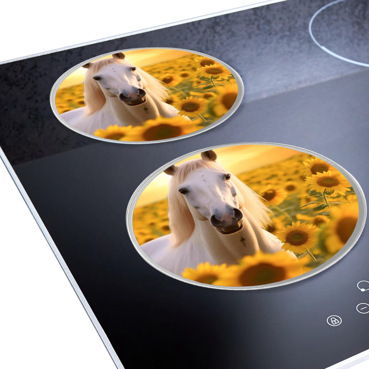 Metal Stove Burner Covers 4 Pcs Metal Round Stove Burner Covers 8Inch And 10Inch ,Horse Sunflowers Sunset multicolor, for Home Decor Cooktop Decorative