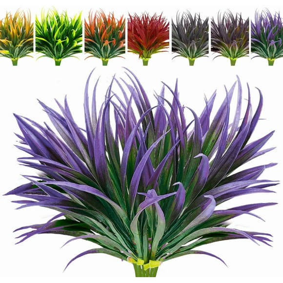 Namzi 8 Pcs Outdoor Fake Plants UV Resistant Artificial Tall Grass Plants Faux Tropical Flowers Bushes Décor Light Purple