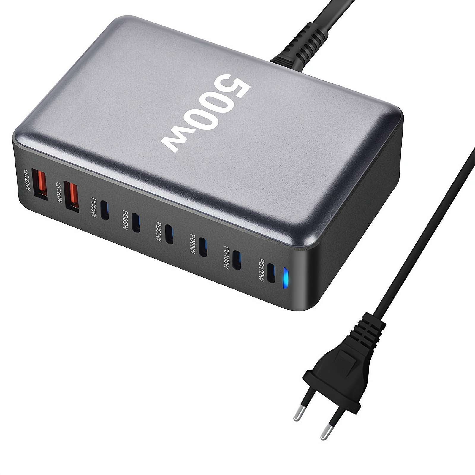 USB C Charger 500W USB C Charger Block,Upgraded GaN III 8-Port Fast Charging Station Hub,PD 65W Laptop Charger Adapter