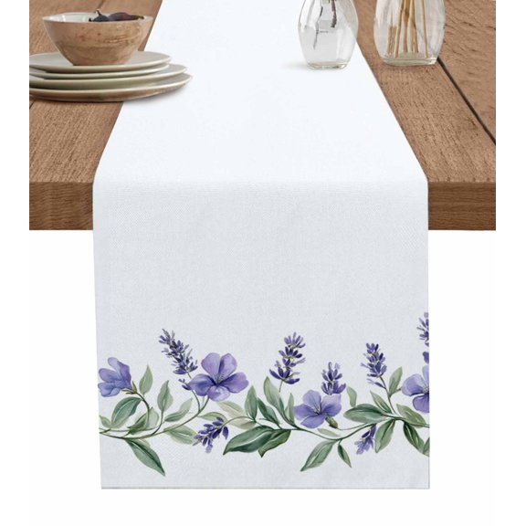 Table Runner Watercolor Flowers Table Decoration for Kitchen Dinning Purple Floral Table Decoration for Indoor Outdoor Party Wedding Decor 13x90 Inch