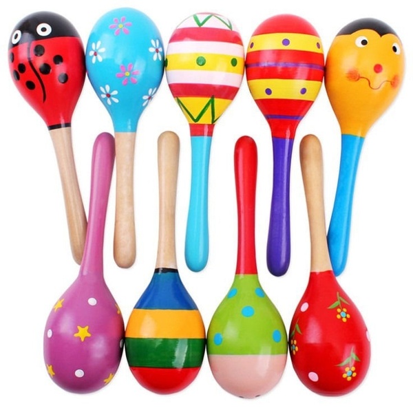 Toys 10pc Gift Rattle Maracas Musical Baby Wooden Party Shaker Hammer Sand