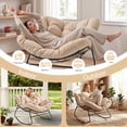 thumbnail image 5 of Upstreman Home Oversized Papasan Rocking Chair, Outdoor Rocking Chair Metal Frame Papasan Chair Rocker with Padded Cushion, Beige, 5 of 8