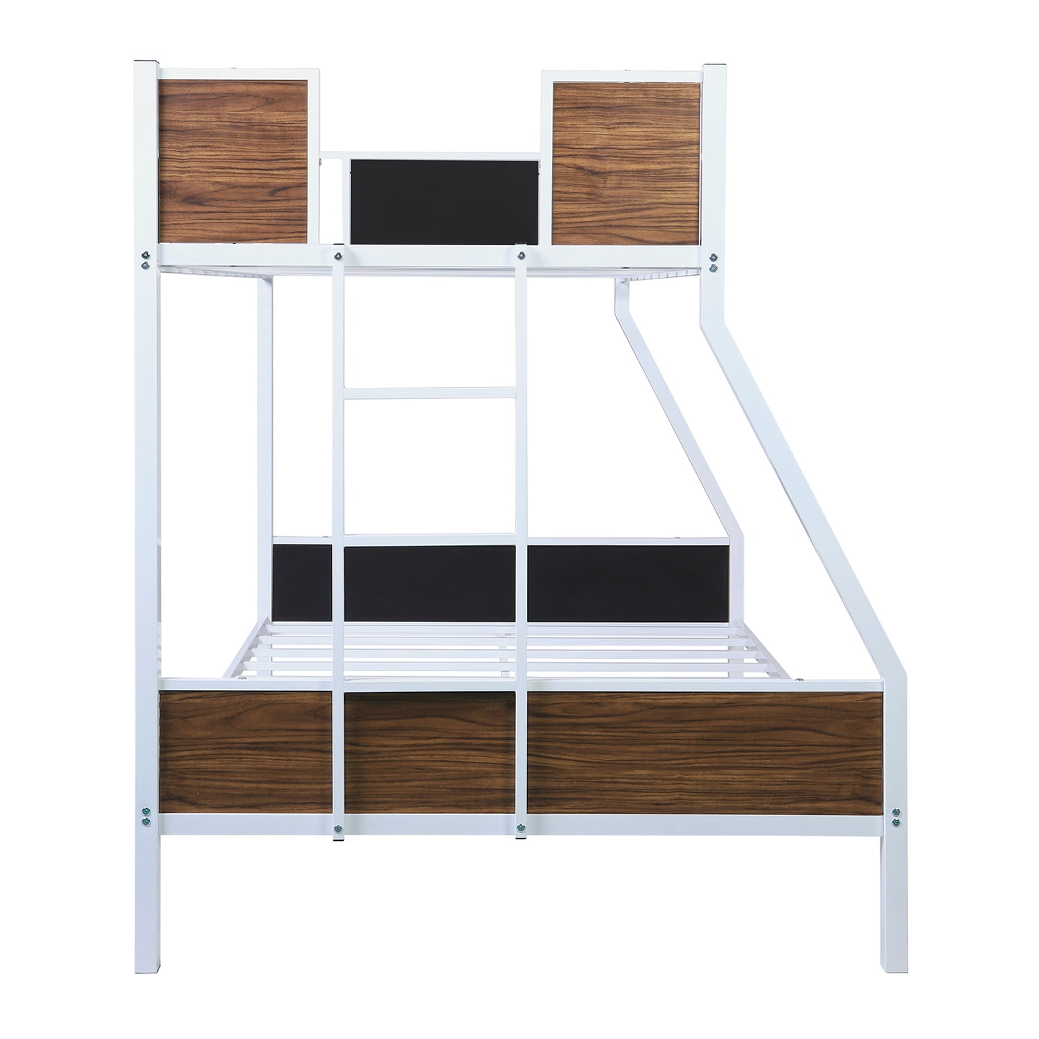 Kepooman Twin-over-Full Modern Steel Bunk Bed with Guardrail & Ladder for Bedroom, 77.2" x 54.7" x 66.5", White Kepooman Twin-over-Full Modern Steel Bunk Bed with Guardrail & Ladder for Bedroom, 77.2" x 54.7" x 66.5", White