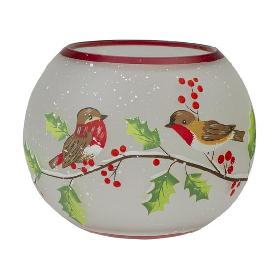 Northlight 5-Inch Hand Painted Finches and Pine Flameless Glass Candle Holder - 5"