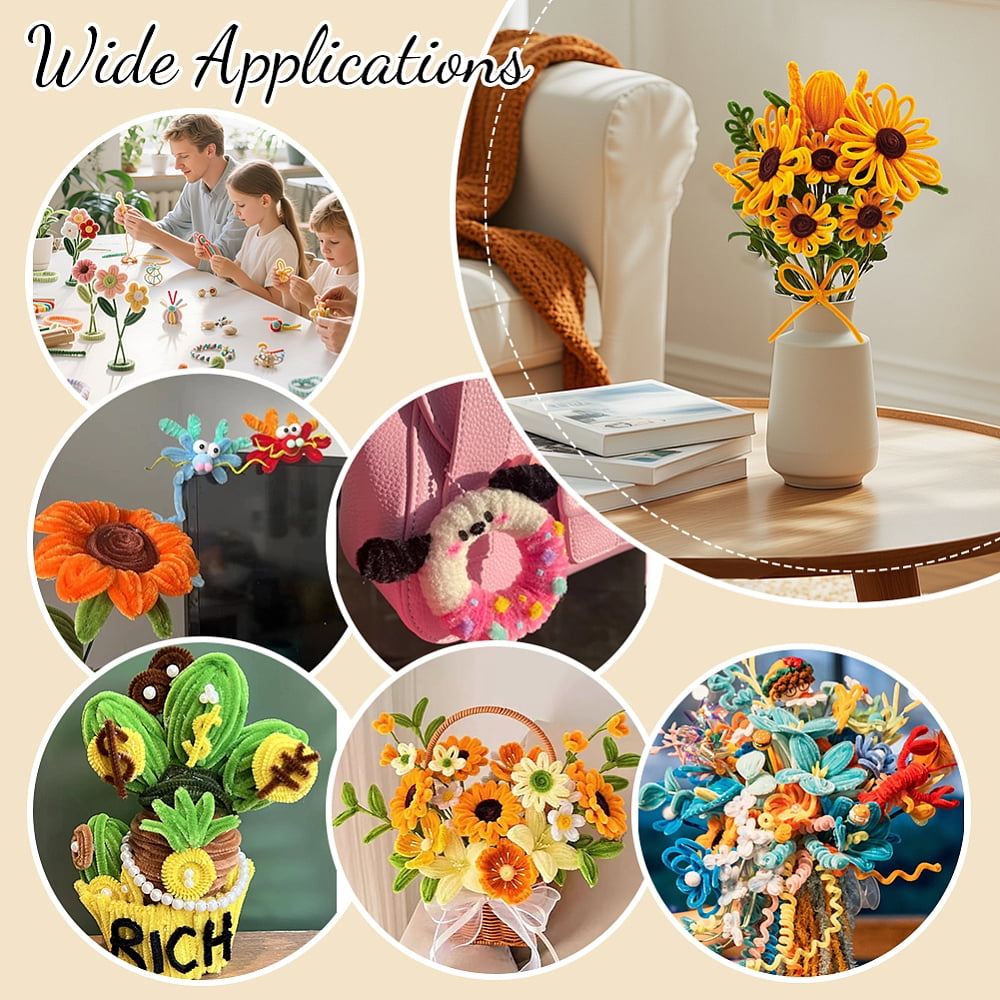 300Pcs DIY Plush Sticks with Paper Floral Adhesive Tape for Bouquet Stem Wrap 30Pcs Plastic with Iron Floral Stem 5Pcs Hot Melt Plastic Glue Sticks