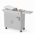 thumbnail image 2 of IVV 80Qt Cooler Cart on Wheels, Portable Outdoor Beverage Cooler with Storage Cabinet, Foldable Side Table, Bottle Opener and Cap Collector, for Summer BBQs, Cookouts and Tailgates, Light Gray, 2 of 9