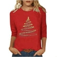 thumbnail image 3 of VKOYWKM Womens Christmas T Shirts Xmas Tree Graphic Tees 3/4 Length Sleeve Women Tops Casual Crew Neck Holiday Tunic Blouses, 3 of 6