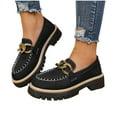thumbnail image 2 of Wdhugt Women Casual Round Toe Chunky Heel Loafers Black Flock Material Mid Heel Shoes Foot Length 9.25In Us Size 6, 2 of 9