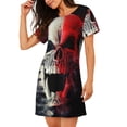 thumbnail image 2 of Gukieu Red And White Screaming Demon Skull Print Women's Nightgown, A-line Round Neck Short-sleeved Nightgown Pajamas Home Wear Suitable for Home and Outing, 2 of 6