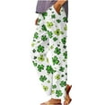 thumbnail image 3 of lcziwo Saving Sales, Cotton Linen Pants for Women 2025 St Patricks Day Plus Size Lounge Trousers Green Shamrock Clover Print Straight Pants Loose Fit Summer Beach Pants Green 4XL, 3 of 6