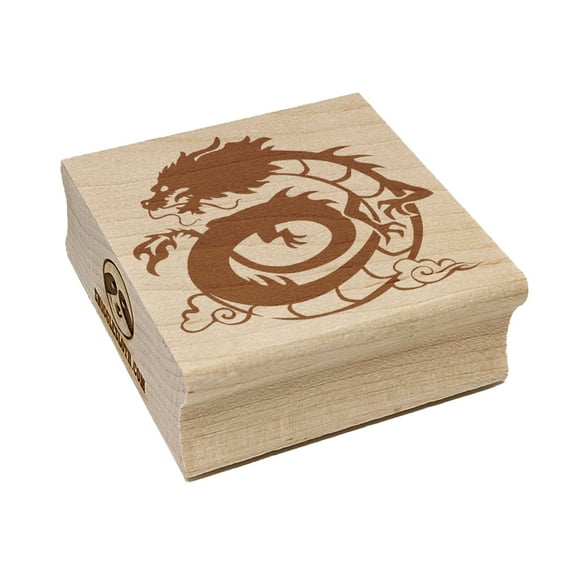 Asian Dragon Floating in Clouds Square Rubber Stamp Stamping Scrapbooking Crafting - Large 2.75in