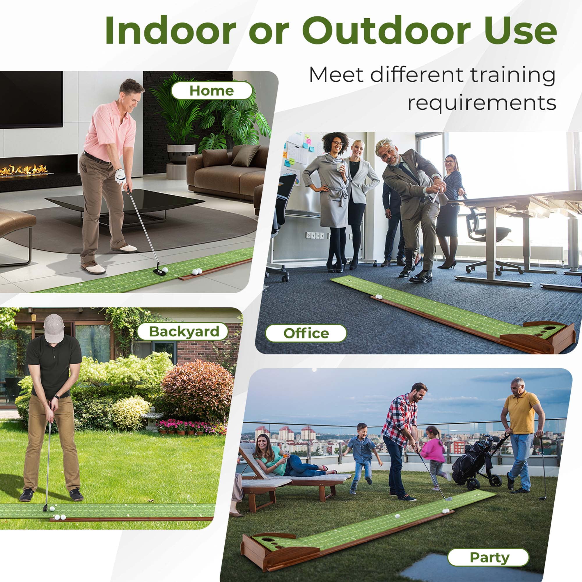 Costway Putting Green Practice Golf Putting Mat with Auto Ball Return and 3 Hole Sizes