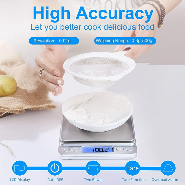  GDEALER Food Scale, 0.001oz/0.01g Precise Digital Kitchen Scale  Gram Scales Weight Food Coffee Scale Digital Scales for Cooking Baking  Stainless Steel Back-lit LCD Display Pocket Small Scale, Silver: Home &  Kitchen