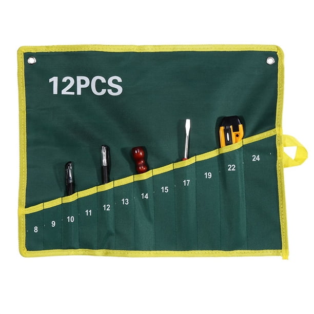 Bolsa De Almacenamiento De Herramientas, Llave Inglesa De Lona Verde, Bolsa De Almacenamiento Enrollable Para Herramientas, 6 Bolsillos, Bolsa De Herramientas Portátil De Gran