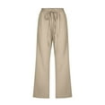 thumbnail image 4 of Capri Pants for Women Casual 2026 Summer Drawstring Elastic High Waist Linen Pants Wide Leg Plus Size Lounge Capri, Khaki 20" Inseam S, 4 of 5