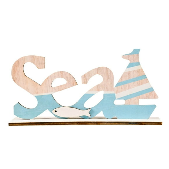Wooden Nautical Ornament Beach Sea Plaque Board Table Adornments Marine Coastal Theme Home Decorations Blue