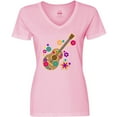 thumbnail image 3 of Inktastic Acoustic Guitar with Colorful Flowers Women's V-Neck T-Shirt, 3 of 5