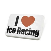 Porcelein Pin I Love Ice Racing Lapel Badge  NEONBLOND
