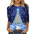 thumbnail image 2 of Craaazy Shirts For Women Christmas Printed Round Neck 3/4 Sleeve T-shirt Loose Top Long Sleeved Round Neck Top Gifts For Women, 2 of 5
